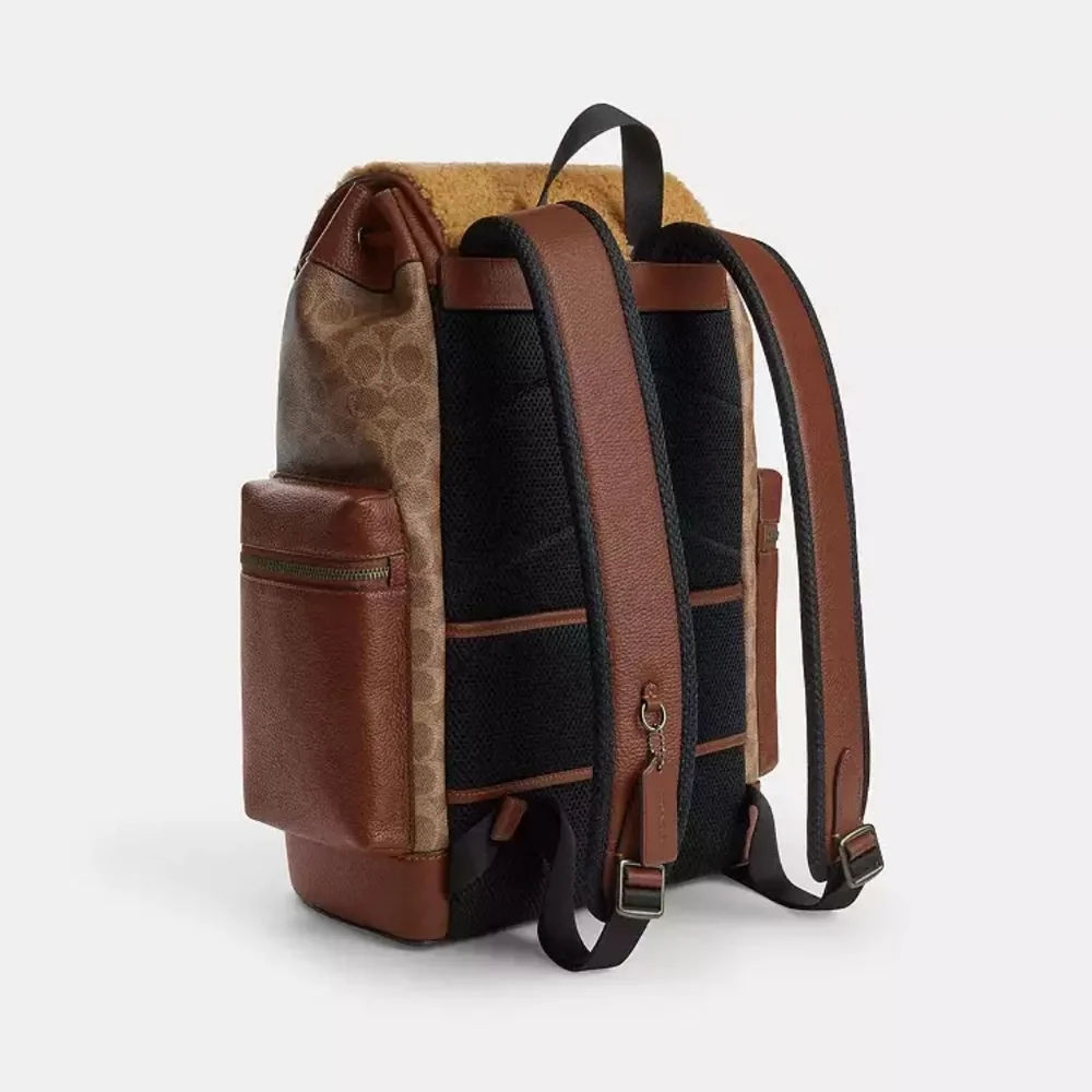 New! Coach Men's Sprint Backpack 🎒 In Signature Canvas Gunmetal/Tan/Vintage Brn - Picture 2 of 4